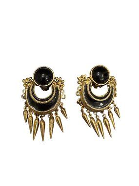 Ugo Correani Enamel Etruscan Door Knocker Fringe Dangle Earrings